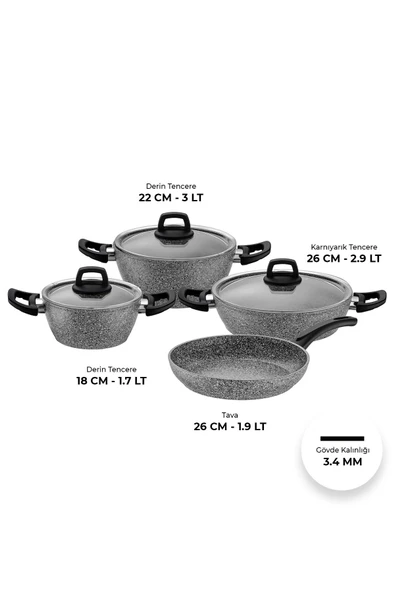 Lucca 7 Parça Tencere Seti Gri Mavi - 2