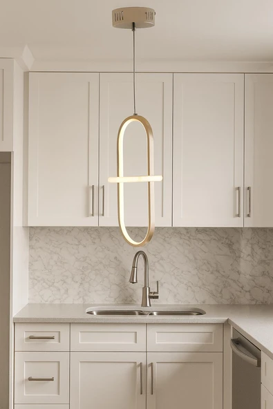 TT006-1-FSR TT Aydınlatma Minyon Modeli Tekli  Fransız Sarı Kaplama Led Avize - Resim 2