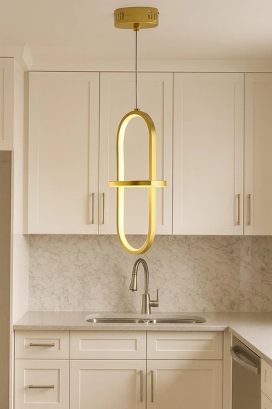 TT006-1-SR TT Aydınlatma Minyon Modeli Tekli Sarı Kaplama Led Avize - Resim 2