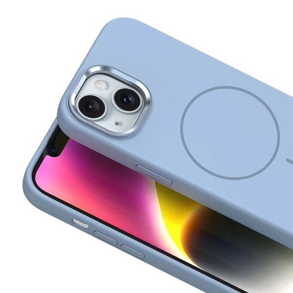 Apple iPhone 14 Kılıf M-Safe Şarj Özellikli Metal Kamera Çerçeveli Zore Edi Silikon Kapak - 7