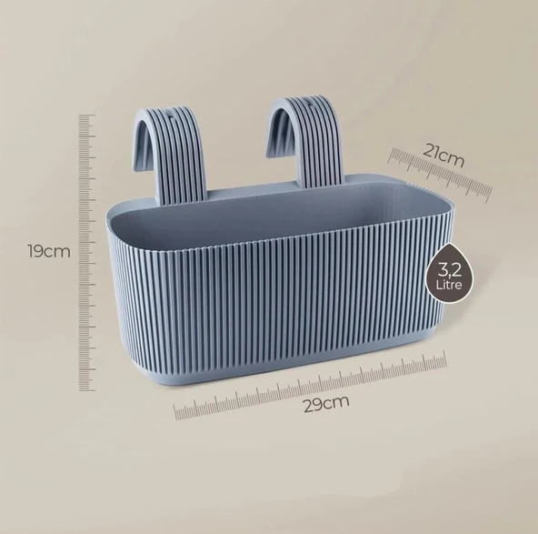 Omnipazar KRS-249 Plastik Pera Askılı Balkon Saksı 3.2 Lt Gök Mavi 5 Adet - 2