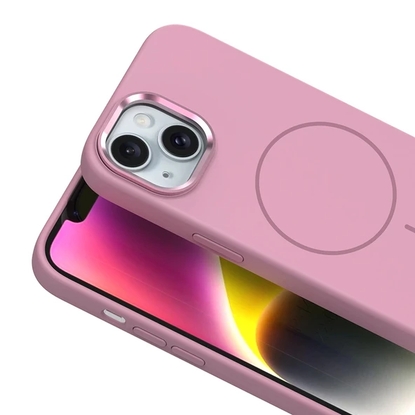 Apple iPhone 14 Kılıf M-Safe Şarj Özellikli Metal Kamera Çerçeveli Zore Edi Silikon Kapak - 3