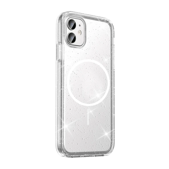 Apple iPhone 11 Kılıf M-safe Şarj Özellikli Parlayan Simli Saydam Renkli Zore Maris Kapak - 2