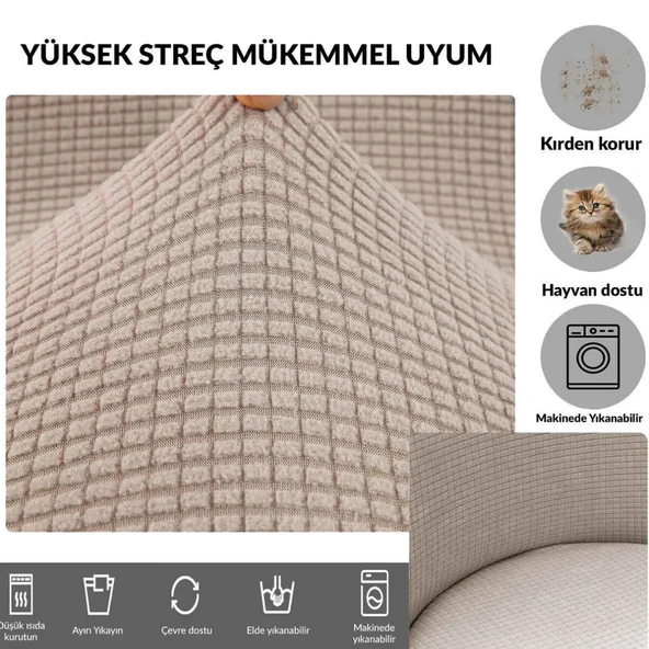 Mucit Home  Oval Sandalye Kılıfı ,Bambu Kareli Kumaş Esnek Lastikli, açık kahverengi 6 Adet - 4