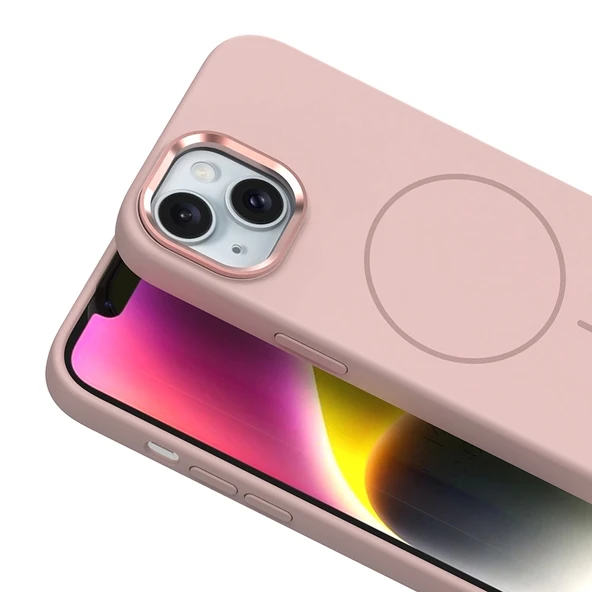 Apple iPhone 14 Kılıf M-Safe Şarj Özellikli Metal Kamera Çerçeveli Zore Edi Silikon Kapak - 2