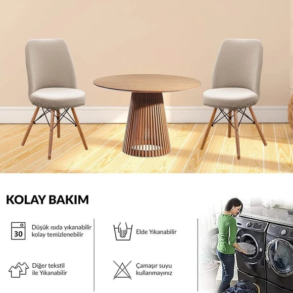 Mucit Home  Oval Sandalye Kılıfı ,Bambu Kareli Kumaş Esnek Lastikli, açık kahverengi 6 Adet - 3