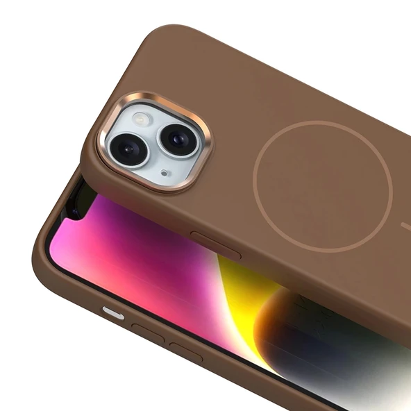 Apple iPhone 14 Kılıf M-Safe Şarj Özellikli Metal Kamera Çerçeveli Zore Edi Silikon Kapak - 10