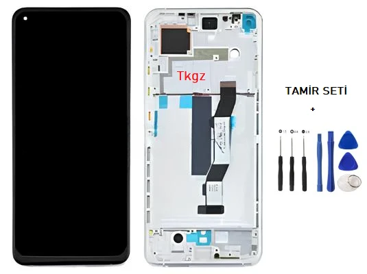 Tkgz - Xiaomi Mİ 10T PRO Uyumlu Lcd Ekran Dokunmatik SERVİCE - PACK - FULL ÇITALI GÜMÜŞ + Montaj Seti