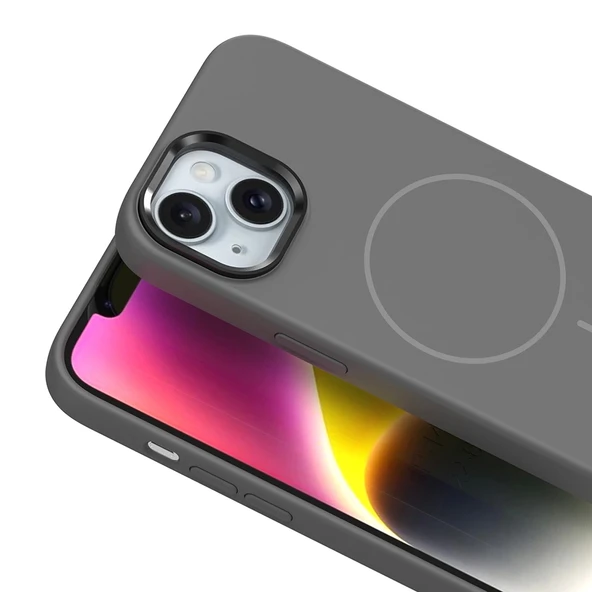 Apple iPhone 14 Kılıf M-Safe Şarj Özellikli Metal Kamera Çerçeveli Zore Edi Silikon Kapak - 9