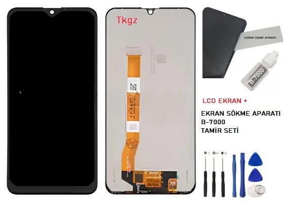 Tkgz - Oppo Realme C3 Uyumlu Lcd Ekran Dokunmatik SERVİCE - PACK + B-7000 + Montaj Seti - 2