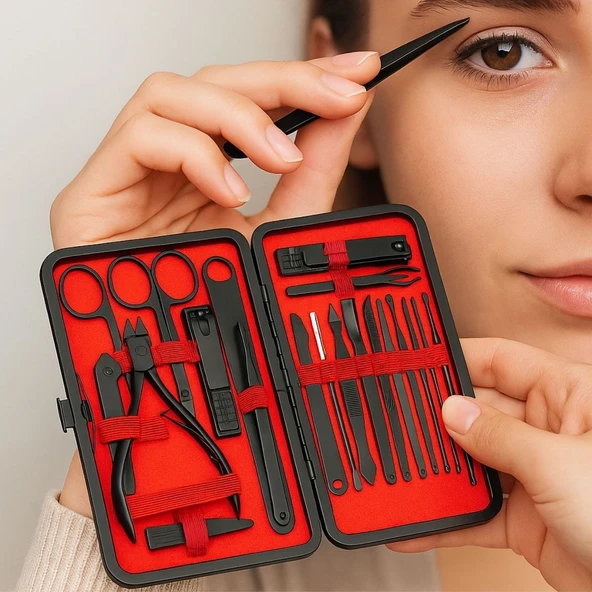 Derin Stok® 24 Parça Kendiliğinden Deri Çantalı Seyahat Tipi Manikür Pedikür Seti - 2