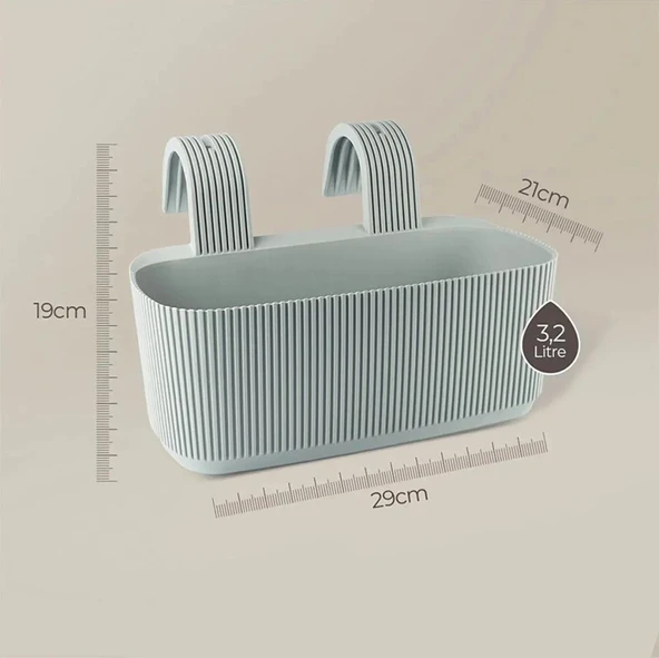 Omnipazar KRS-249 Plastik Pera Askılı Balkon Saksı 3.2 Lt Yeşil 5 Adet - Resim 2