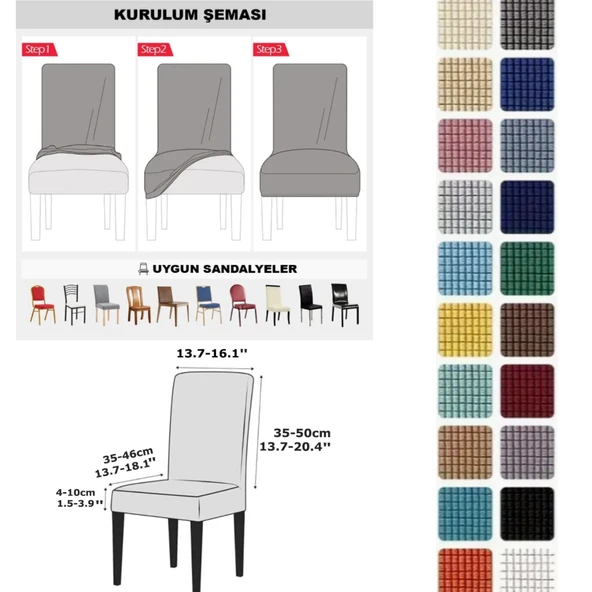 Mucit Home  Bambu Kareli Kumaş Esnek Lastikli Sandalye Kılıfı Örtüsü Likralı  6 ADET - 3
