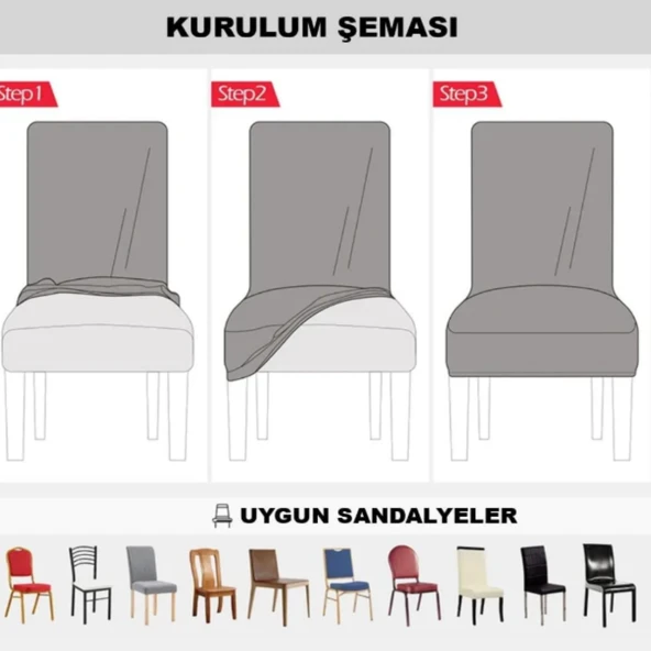 Mucit Home  Bambu Kareli Kumaş Esnek Lastikli Sandalye Kılıfı Örtüsü Likralı  6 ADET - 2