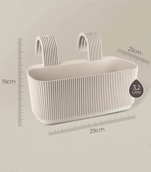 Omnipazar KRS-249 Plastik Pera Askılı Balkon Saksı 3.2 Lt Krem 5 Adet - 2