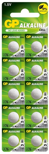 GP GPA76-2C10 LR44 AG13 Alkalin Düğme Pil 10'lu Paket ürün görseli