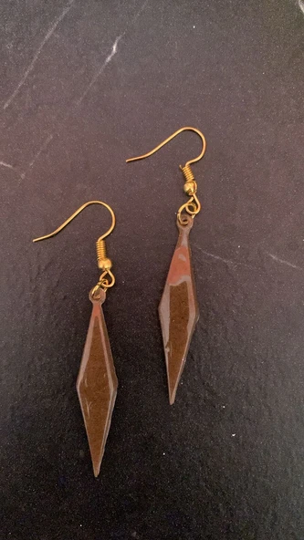 Kahverengi Gold Renkli Büyük Karo Şekil Gold Aksesuar Sallantılı Epoksi Küpe Hediyelik - 8