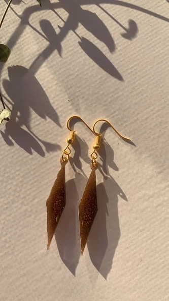 Kahverengi Gold Renkli Büyük Karo Şekil Gold Aksesuar Sallantılı Epoksi Küpe Hediyelik - 5