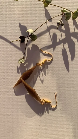 Kahverengi Gold Renkli Büyük Karo Şekil Gold Aksesuar Sallantılı Epoksi Küpe Hediyelik - 7