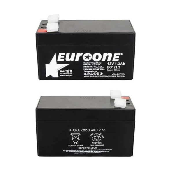 Euroone EO121.3 12 Volt  1.3 Amper Bakımsız Kuru AGM Akü - 2