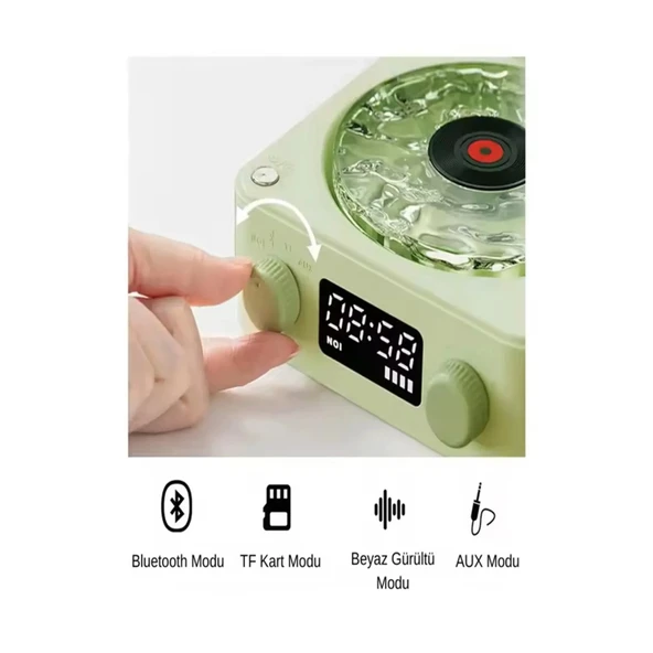 Waves Nostalji Plak Görünümlü Bluetooth Hoparlör 3d Ses Dalgası Retro Müzik Plak Yeşil - 3