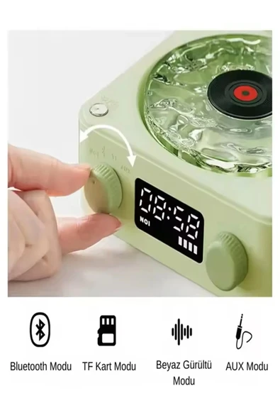 Waves Nostalji Plak Görünümlü Bluetooth Hoparlör 3d Ses Dalgası Retro Müzik Plak Yeşil - 8