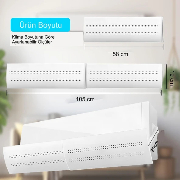 TriLine Delikli Ayarlanabilir 58-105 CM Klima Hava Yönlendirici Klima Aparatı Klima Siperliği - Resim 4