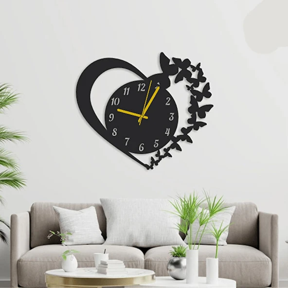 Kelebek Tasarımlı Modern Dekoratif dekor Saat - 1