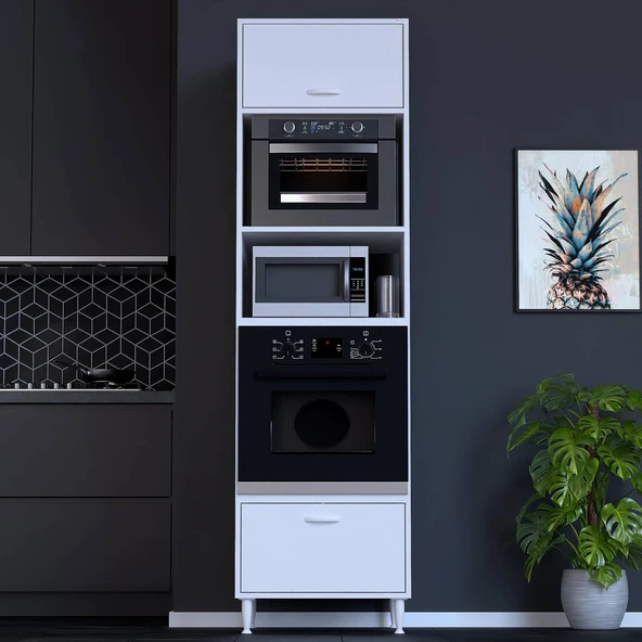 Modilayn ESER (60x217x56 cm) Boyutunda Ankastre 2 Kapaklı Mini/Midi Mikrodalga Fırın Dolabı - Resim 2