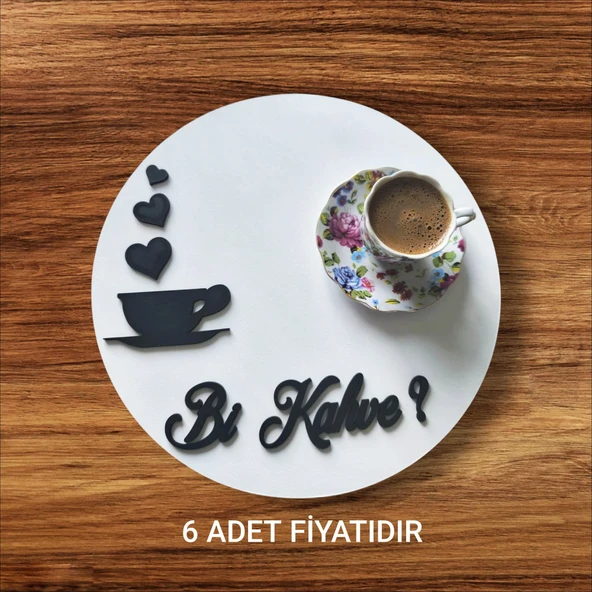 Ahşap boyalı-vernikli 'bi kahve' yazılı kahve sunumluk ( 6 ADET )