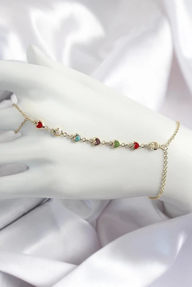 Pirinç Renkli Kalpli Zirkon Taşlı Y Model Gold Renk Kadın Şahmeran