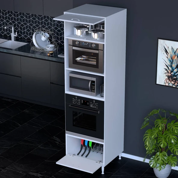 Modilayn ESER (60x217x56 cm) Boyutunda Ankastre 2 Kapaklı Mini/Midi Mikrodalga Fırın Dolabı - Resim 3