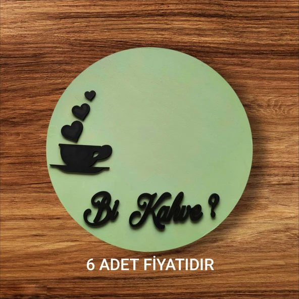 Ahşap boyalı-vernikli 'bi kahve' yazılı kahve sunumluk ( 6 ADET )