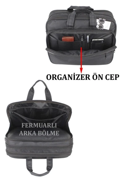 Case Club 2076 Büyük Körüklü 17,3 Inç Laptop Bölmeli El Omuz Çantası - 5