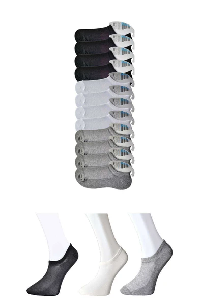 Siyah Gri ve Beyaz Erkek Görünmez Çorap 12 çift ürün görseli