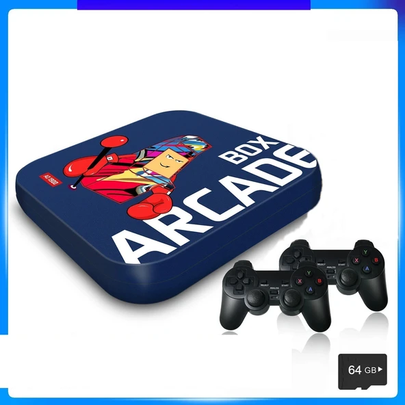 Retro Arcade Oyun Konsolu PS1/PSP/N64-4K HD Destekli Mavi Renk Nostaljik Oyun Keyfi