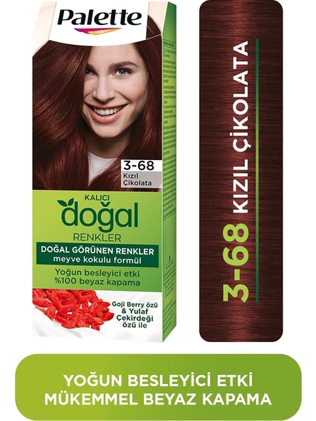 Palette Doğal Renkler 3-68 Kızıl Çikolata Saç Boyası Goji Berry Özü & Yulaf Çekirdeği Özü İle ürün görseli 1