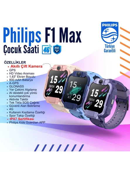 Philips F1 Max Çift Kameralı Akıllı Çocuk Saati Mor - Resim 5