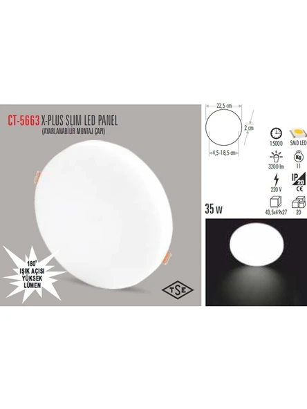 CT-5663 30W/6000K X-Plus Slım LED Panel(Beyaz) Cata - 2