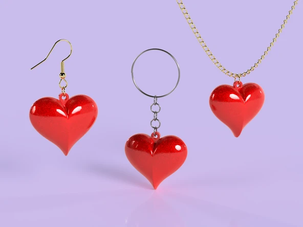 Byr 3D Kalp Kolye ve Küpe - Sevgililer Günü Özel (Sadece Plastik Aparattır!!!) 3D - 3