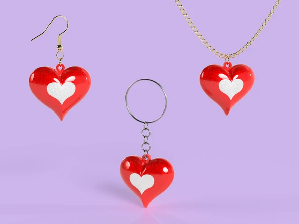 Byr 3D Kalp Kolye ve Küpe - Sevgililer Günü Özel (Sadece Plastik Aparattır!!!) 3D - 2