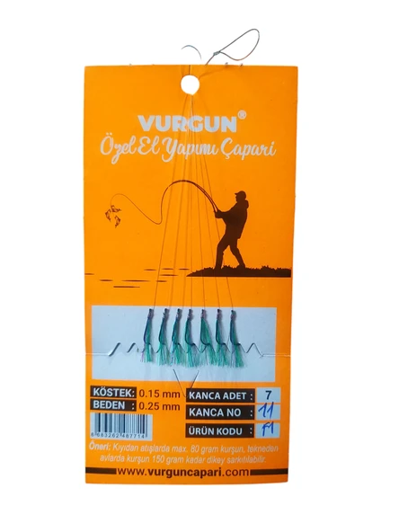 Vurgun 80gr 7 Siyah İğneli Kanca No:10 Koyu Yeşil F1 Renk Organze Çapari - Resim 5