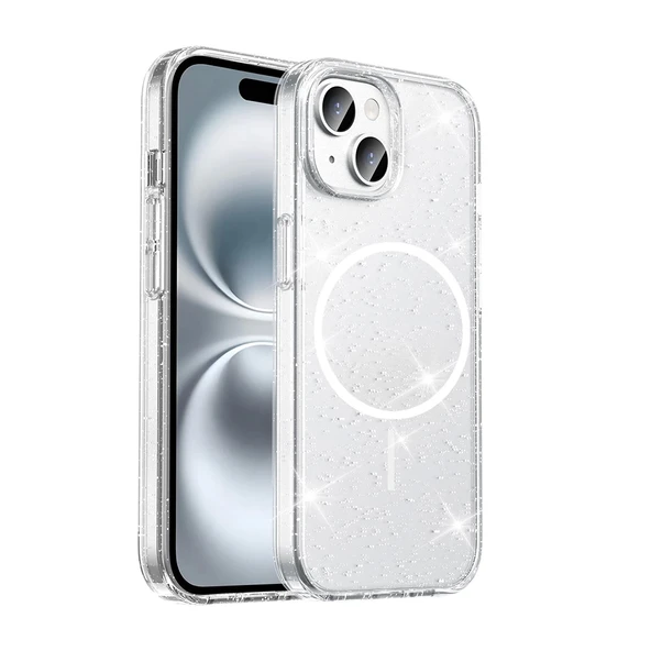 Apple iPhone 13 Uyumlu Kılıf Magsafe Şarj Özellikli Parlayan Simli Şeffaf Maris Kapak ürün görseli 1