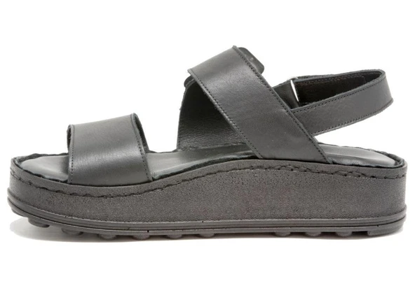 MAMMAMİA D25YS-2375 KALIN TABAN DERİ KADIN SANDALET - Resim 3