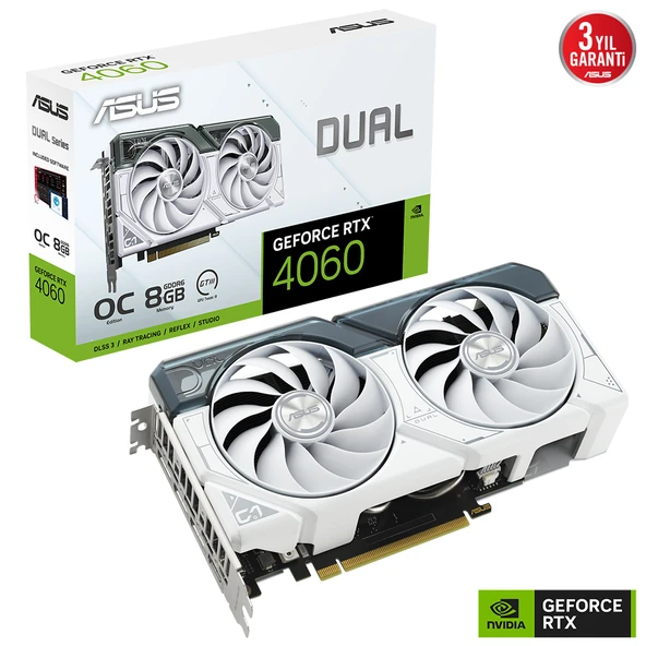 Asus RTX 4060 Dual White OC Edition DUAL-RTX4060-O8G-WHITE 128 Bit GDDR6 8 GB Ekran Kartı ürün görseli 1