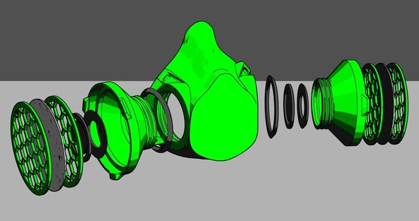 Byr İsteğe bağlı geri akış valflerine sahip Covid-19 Solunum Maskesi (Sadece Plastik Aparattır!!!) 3D - 1