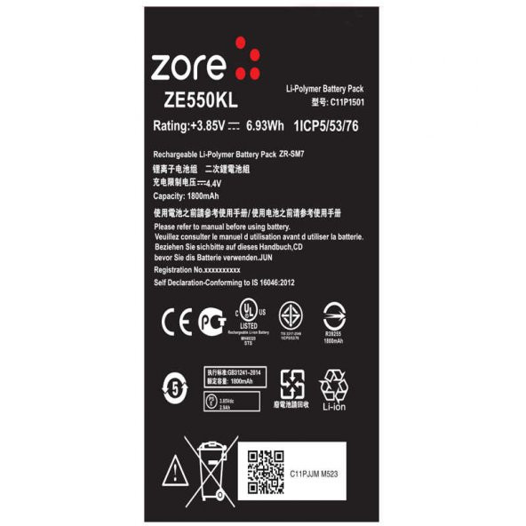 Asus Zenfone 2 Laser ZE550KL  A Kalite Uyumlu Batarya