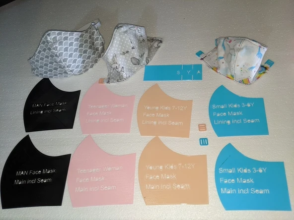 Byr Kumaş yüz maske şablonu desen cep 12mm elastik ayarlayıcı (Sadece Plastik Aparattır!!!) 3D ürün görseli