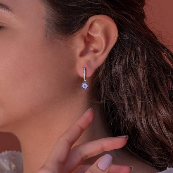 Nazarlı Sallantılı 925 Ayar Gümüş Küpe - Resim 2