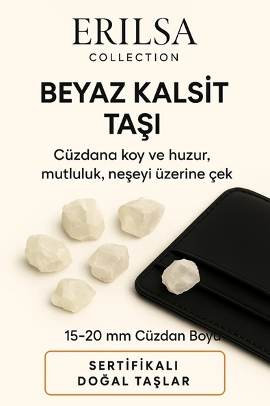 Sertifikalı Cüzdan Boy Ham Beyaz Kalsit Taşı Kütle Zihinsel Temizlik Negatif Enerjiyi Nötrler ürün görseli